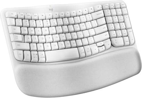 Logitech Wave Keys Wireless Ergonomic Keyboard with Cushioned Palm Rest, Comfortable Natural Typing, Easy-Switch, Bluetooth, Logi Bolt Receiver, for Multi-OS, Windows/Mac - Off White (Renewed)