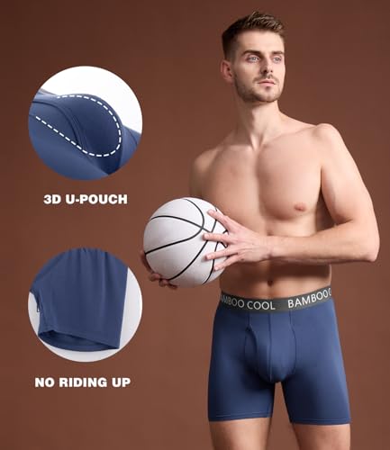 Image of BAMBOO COOL Men's Ultra ComfortSoft Underwear, Moisture Wicking & Breathable No Ride Up Boxer Briefs with Fly, Multipack