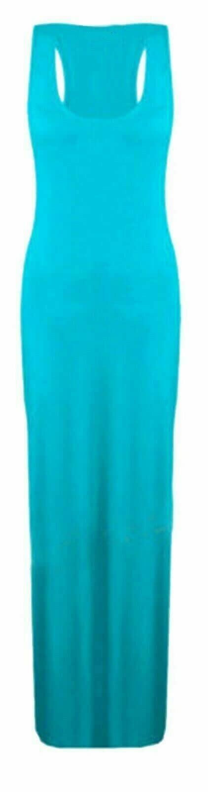 Women Ladies Jersey Long Summer Vest Racer Muscle Back Maxi Dress Plus Size 8-26 (XXXL (24-26), Turquoise)