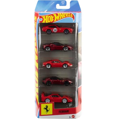 Image of Hot Wheels Car 2026 Ferrari Pack of 5 (Dino 206 GT, SF90 Stradale, 365 GTB4 C, Money Gram Haas, 12 Cilindri F40 Competizione) Multi - Color