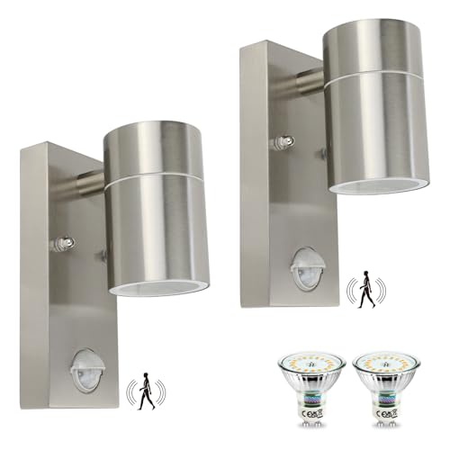 HiBay 2 Stück LED Außenleuchte mit Bewegungsmelder Wandleuchte Edelstahl...