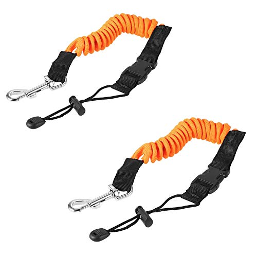 Inzopo Adjustable Bungee Leash Strap Kayak Paddle Leashes with Quick-Release Button for SUPs Kayaks Canoes Boats Paddles, 2 Pack Stretchable Kayak Paddle Leash