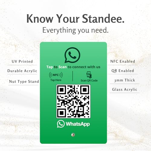 Image of WhatsApp Standee with NFC & QR Code | Acrylic Standee for Chat, Group, Community, or Channel Access | Configure via Dashboard | Contactless Display