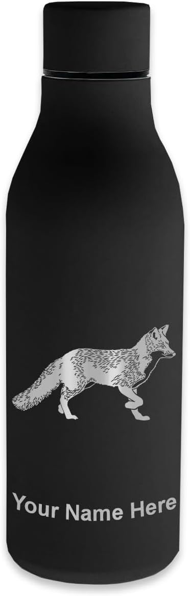 LaserGram Double Wall Stainless Steel Water Bottle, Fox, Personalized Engraving Included