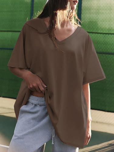 Image of ATHMILE Womens Oversized Shirts V Neck Plus Size Spring Workout Summer Tops Beach Vacation 2026 Gym Clothes Basic Tee