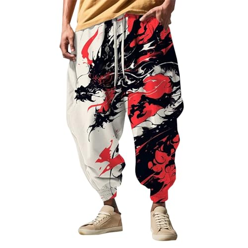Men's Harem Capri Pants Lightweight Elastic Waist Wide Leg Loose Baggy Harem Pants Casual Elastic Waist Hippie
