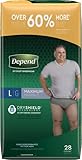 Depend FIT-FLEX Incontinence Underwear for Men, Maximum Absorbency, Disposable, Large, Grey, 28 Count