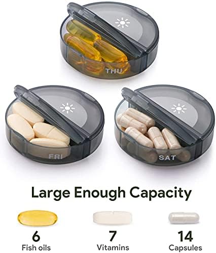 Amazon Brand  Eono Pill Organiser AM PM - 7 Day Weekly Pill Box Case with 14 Compartments, Medication Organiser for Travel - Proof Design (Black)