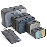 6 Set Packing Cubes-Large Capacity XL/L/M/S Bigger and Deeper Travel Luggage Organizers with Shoe Bag-Black