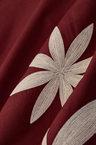 Image of SNITCH Men Casual Shirt | Box Fit Cuban Collar Short Sleeve Floral Embroidered Design | 100% Cotton Breathable Fabric for Summer & Vacation Outings | Burgundy