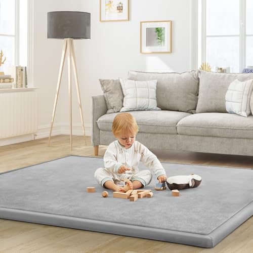 Image of Baby Play Mat for Floor Nursery Rug Muscle Mat Area Rug Playroom Rug 59 inchx59 inch Playpen Mat Elastic Foam 1.3 inch Thick Crawling Mat for Babies,Toddlers, Infants, Kids,A Light Gray