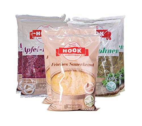 HOOK - Omas Liebste - Probierset: 2 x HOOK Apfelrotkohl, 2 x HOOK Frisches Sauerkraut, 2 x HOOK Saure Bohnen (je 500g)