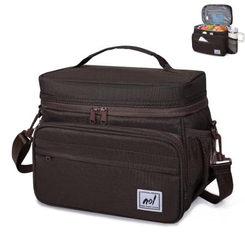 NOL Natural Organic Lifestyle Fully-Insulated Lunch Bags for Women & Men, Lightweight Nylon Cooler Bag for Adult Meal with Adjustable Shoulder Strap Waterproof Lunch Box For Work, 18 Cans/13 L,Coffee