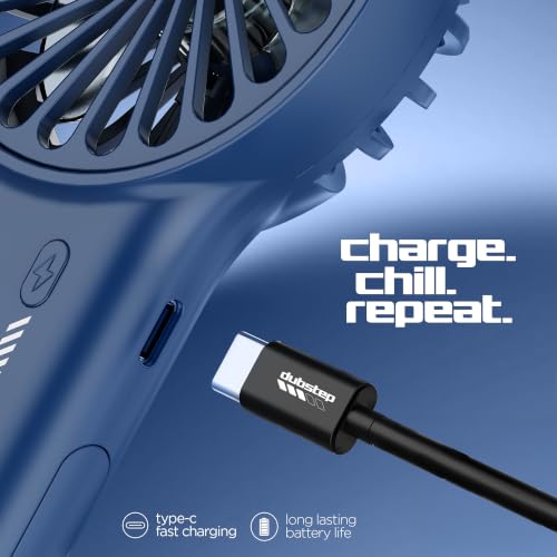 Image of Dubstep Flo-F1 Mini Handheld USB Rechargeable Cooling Fan with 3x Speed Mode, Foldable Hook & Stand, 8000 RPM, 3 Speed, Powerful Mini Fan for Travel, Office, Kitchen, Lightweight & Quiet (Blue)