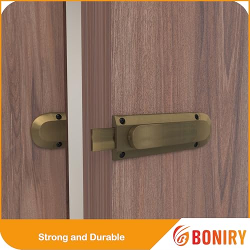 Image of Boniry Door Latch Lock | Solid Metal Door Stopper for Bathroom, Home, Office | Easy Install, Smooth Sliding, Heavy Duty Latch (1, Brass)