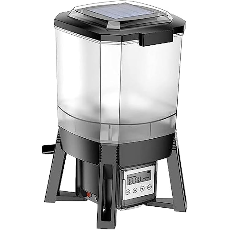 Electric Fish Food Dispenser, 6L Solar Automatic Fish Feeder with LCD Display and Smart Timer, 120 Dispersed Feeding Design, Adjustable Feeding Distance and Duration, for 3-10mm Pellet Size