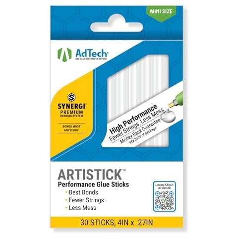 AdTech Mini Artistick 4" High Performance Stringless Hot Glue Sticks - 30 Sticks, Hi-Temp, Strong Bonding for Crafts, Repairs, and DIY Projects, Made in The USA Cover