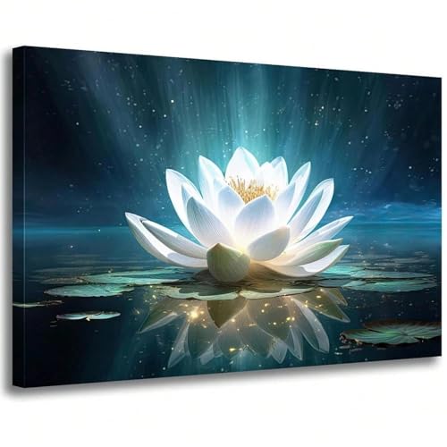 Affiche zen nénuphar blanc et lotus en fleurs pour décoration murale sur toile 80x140 cm