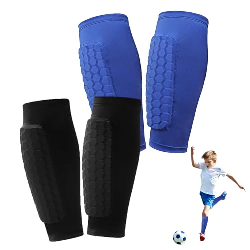 2 Pairs Soccer Shin Guards for Kids Youth Adult Shin Guards Soccer Calf Compression Sleeve with Honeycomb Pads Lightweight Shin Protector Support for Baseball MTB FootballBoys Girls Protective Gear