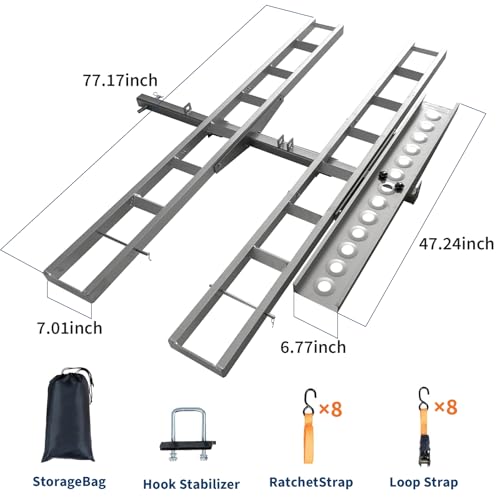 Motorcycle Carrier Ultra-Duty 600LB Motorcycle Hitch Carrier Rack | Plataforma arqueada y sistema anti-vibración para transporte profesional de motos de cross, rampa antideslizante y estabilización de conexión rápida miniatura 2