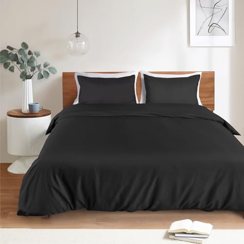 Image of Mejoroom Black Duvet Cover Full - Bedding Sets Full - Soft and Breathable Comforter Cover with Zipper Closure, 3Pieces, 1 Duvet Cover (80x90) and 2 Pillow Cases(20x26)