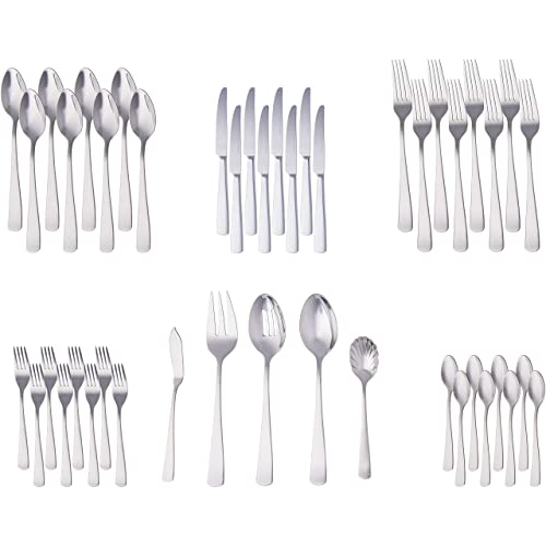 Image of AmazonBasics Cutlery 65-Piece Stainless Steel Flatware Set with Square Edge, Service for 12