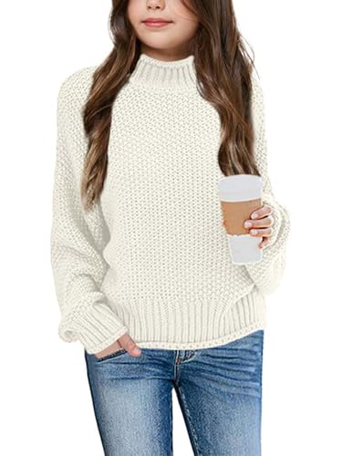 Imily Bela Girls Turtleneck Sweaters Kids Batwing Sleeve Knit Clothes Chunky Pullover Jumper A-Beige