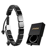 JTHEW Pulsera ajustable de hematita para hombres - Pulsera de piedra natural para energía masculina, inspirada en guerreros romanos y vikingos, ajuste elástico para muñeca 16-24 cm (6.3-9.5 pulgadas).