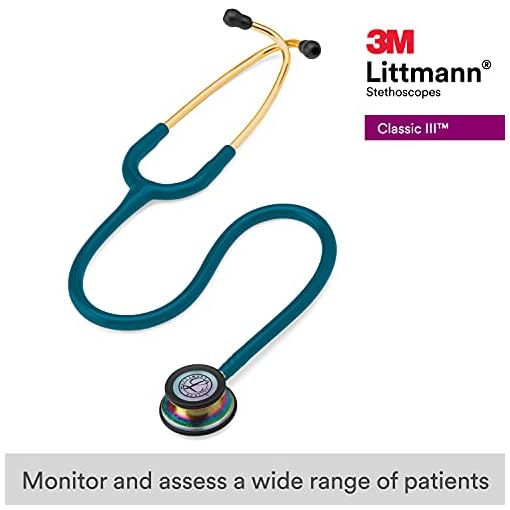 3M Littmann Classic III Monitoring Stethoscope, Rainbow-Finish, Caribbean Blue Tube, 27 inch, 5807 - Image 3
