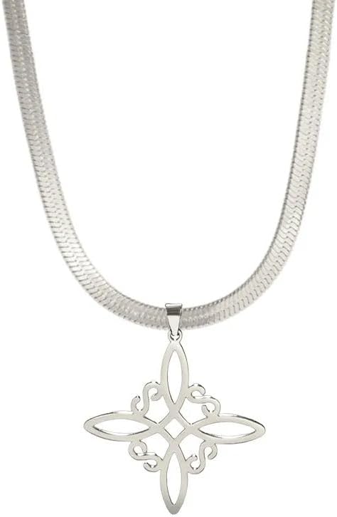 925 Sterling Silver Witch Knot Necklace, nudo de bruja, Witchcraft Witch Knot Necklace Women Neck Chains, New Cross Pentacle Amulet
