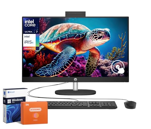 Image of HP All-in-One Desktop PC, 27 inch FHD Touch Screen, Intel Ultra 7 155U Processor (Up to 4.8 GHz), Intel IrisX Graphics, 64 GB DDR5, 2 TB SSD, Wired KB & Mouse, Windows 11 Pro, w /RH-Accessories