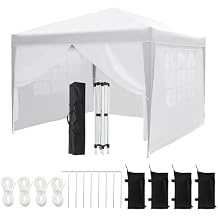 White 10x10 Pop-Up Canopy Tent with 4 Sidewalls Portable Instant Shelter, Waterproof Outdoor Gazebo for Camping, Parties, Backyard & Beach Activities