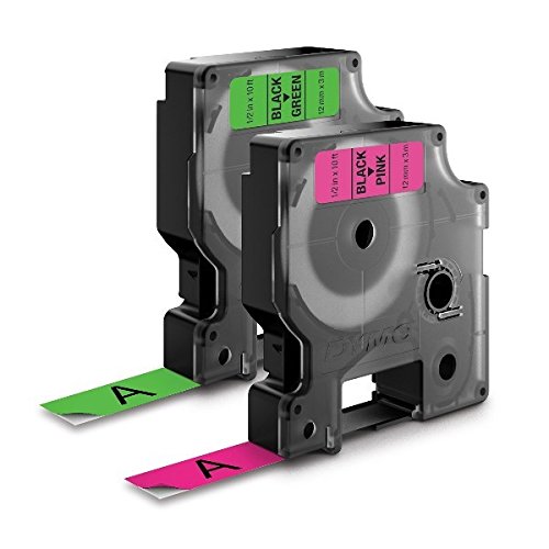 Genuine DYMO 1/2" (12mm) Green & Pink Neon 2-Pack D1 Label Tape for Electronic Dymo LabelManager 220P Label Maker -  Dymo D1