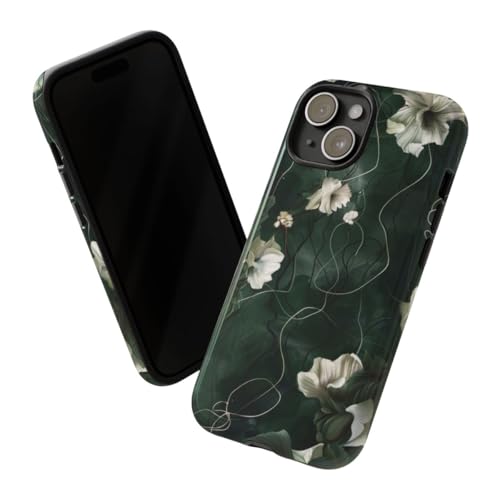 Coque rigide iPhone 15 fleur vert foncé coque brillante antichoc - 2