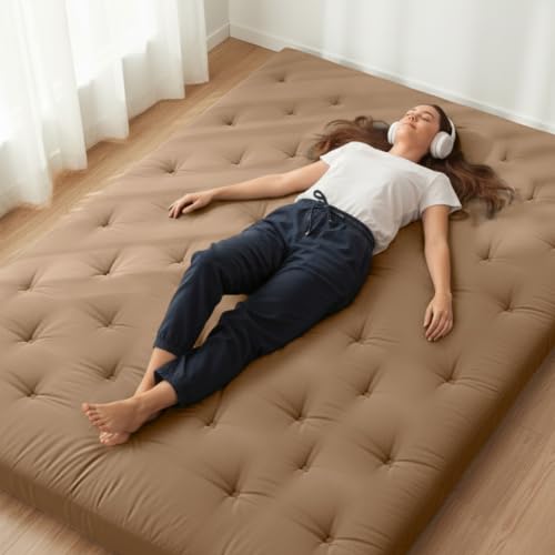 ZonLi Colchão futon japonês tamanho casal 190,5 cm x 137,2 cm, capa 100% algodão, colchão de tatami espesso, almofada de dormir dobrável, tapete de tatami portátil, cama de enrolar para adultos