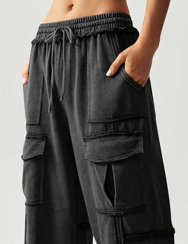 Women's Wide Leg Baggy Cargo Sweatpants Casual Drawstring Waist Trouser with Pockets 2025 Fall Fashion Outfits Clothes3