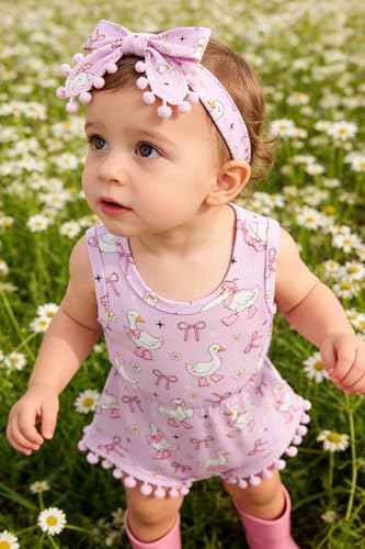 Leapparel Baby Girl Outfits Summer Silly Goose Print Clothes for Infant Girls Sleeveless Newborn Bodysuit with Headband Newborn Jumpsuit for 18-24 Months Party — view 5