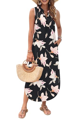 Image of AUSELILY Womens Summer Casual Maxi Dresses 2026 Sleeveless Long Beach Dresses V Neck Loose Sundresses with Side Split Pockets