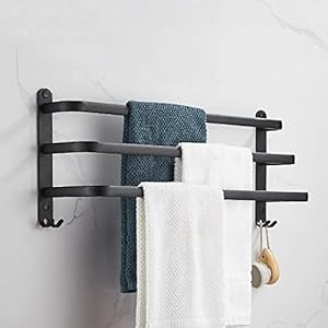 Handdoekenrek Wandgemonteerde Badkamerhanddoekenrek, Keuken, Doucheruimte, Hotel 3-laags Handdoekhanger, Ruimte Aluminium Antiroest Zwart Handdoekenrek (Size : 80cm)