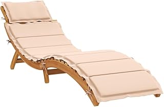 Myheimly Akazienholz Massiv Sonnenliege mit Auflage Klappbar Gartenliege Liegestuhl Holzliege Liege Gartenmöbel Saunaliege Strandliege Beige