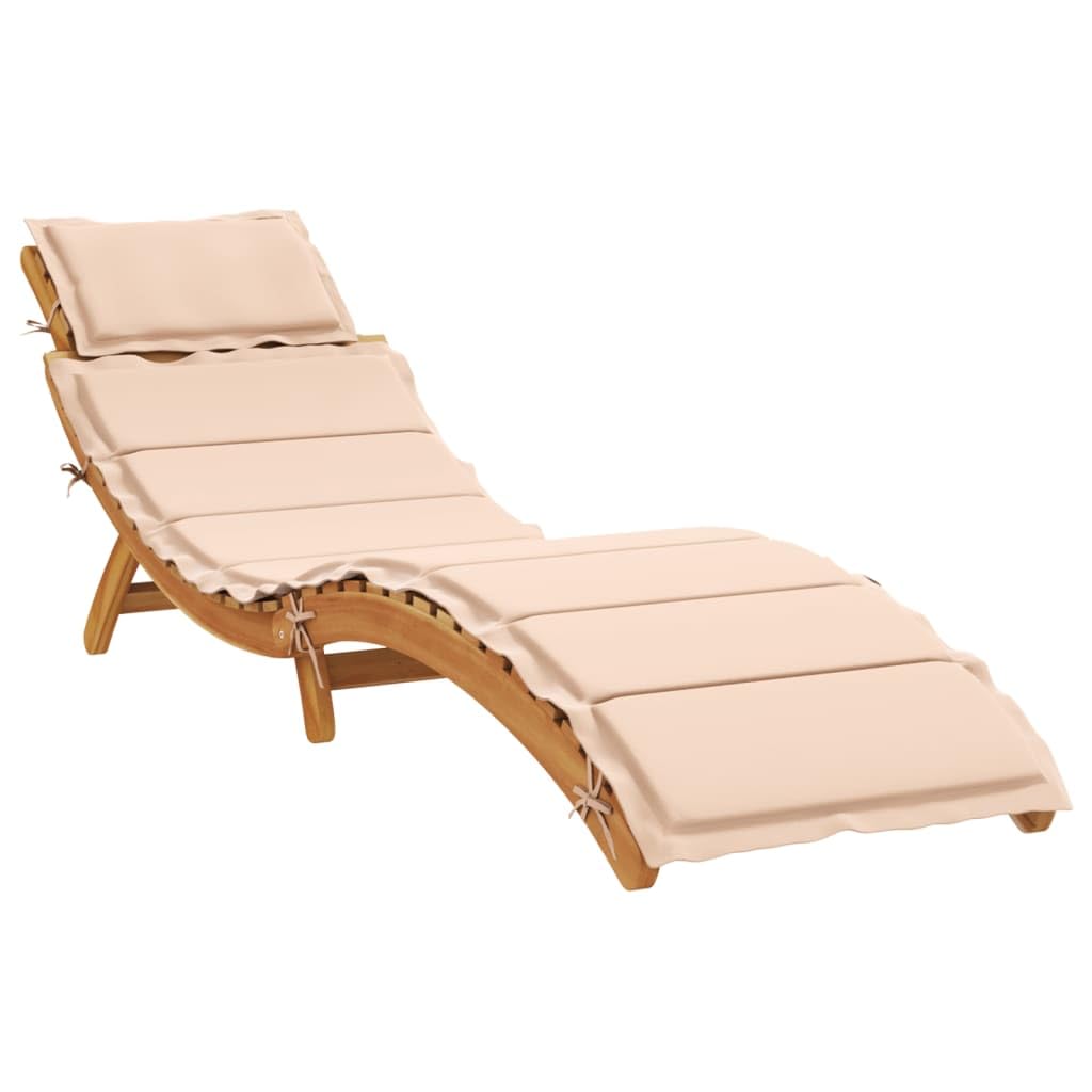 vidaXL Lettino Prendisole con Cuscino Beige in Legno Massello di Pino, lettino, lettino da giardino, arredo da giardino, lettino da esterno