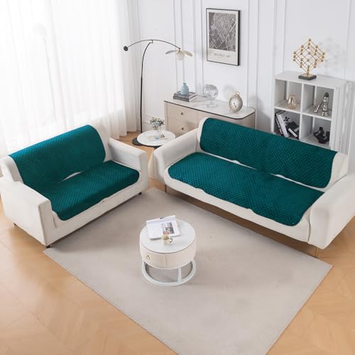 Image of HOKIPO Quilted Sofa Cover 3 Seater and 2 Seater Set - 5 Seater Sofa Cover (3+2) for Seat & Back | 'Quilt Classic' Teal (IN-927 * 2+926 * 2-Teal)