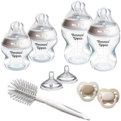 Tommee Tippee Natural Start Starterset für Neugeborene, 150-ml- und 260-ml-Anti-Kolik-Babyflaschen mit Besonders langsamer und Langsamsauger, brustähnliche Sauger, selbststerilisie
