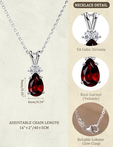 LUO Birthstone Necklace for Women, Fine Jewelry Pear Shaped 925 Sterling Silver Gemstone Pendant Necklace, Anniversary Birthday Gifts for Her Women Wife Mom Lady2