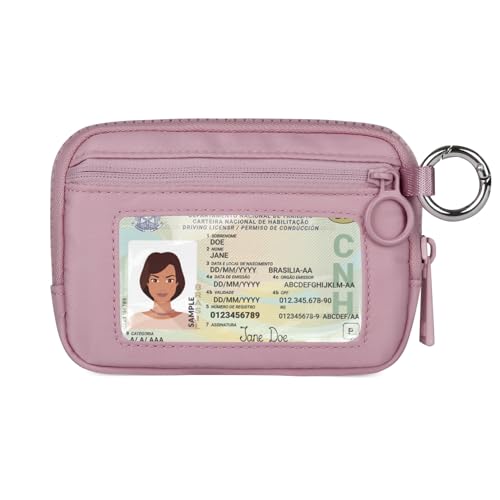 Image of The Iris Wallet Zipper Mini Coin Purse Keychain ID Holder Wallet | Zip Card Case with ID Window Purses for Women Mini Portable Keychain Wallet,Pink Cherub