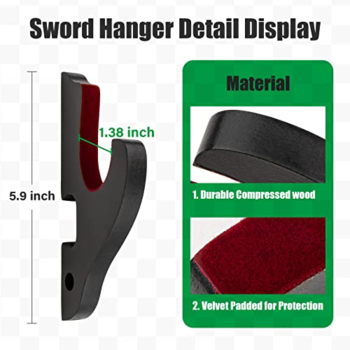 Ekkhysis Sword Holder Wall Mount 1-Tier Velvet Padded Hook Katana Holder Adjustable Display Hanger for Samurai Sword Tanto Rapier Light Saber Cosplay Blade Tanjirou Demon Slayer Weapon Rack… - Thumbnail 4