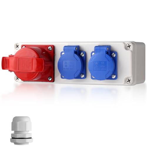 EYPINS Baustromverteiler Wandverteiler 2x 230V Schuko- 1x CEE-Steckdose 16A Stromverteiler IP66/IP54 Wasserdicht Kleinstromverteiler für Innen und Außen Werkstätten Fabriken Festzelte Wohnmobil