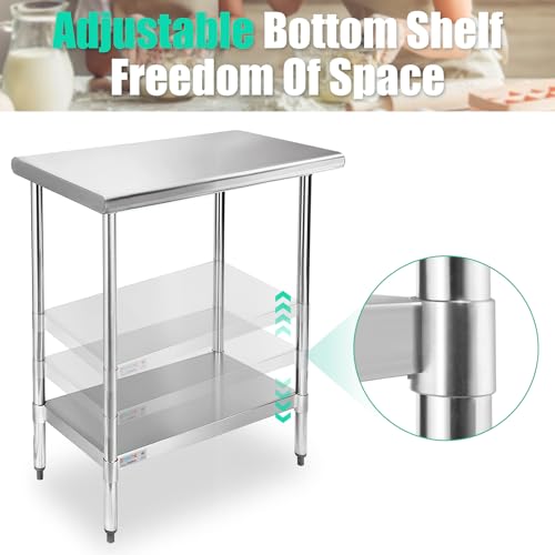Image of STABLEINK NSF Stainless Steel Small Table 18x30, Metal Prep & Work Table with Adjustable Undershelf, for Commercial Kitchen, Restaurant, Hotel, Bar and Garage