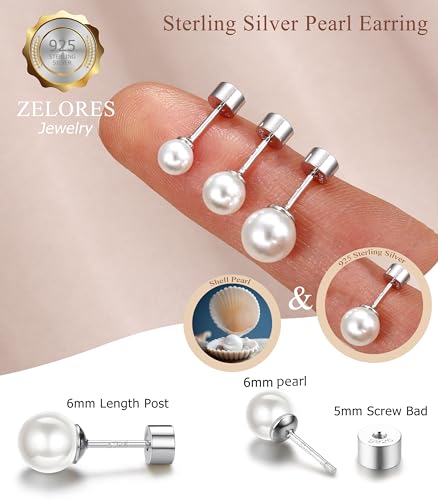 Sterling Silver Pearl Earrings for Women 18K Gold Plated Small Pearl Stud Earrings White Pearl Flat Back Earrings Brides Bridesmaids Wedding Earrings Jewelry4
