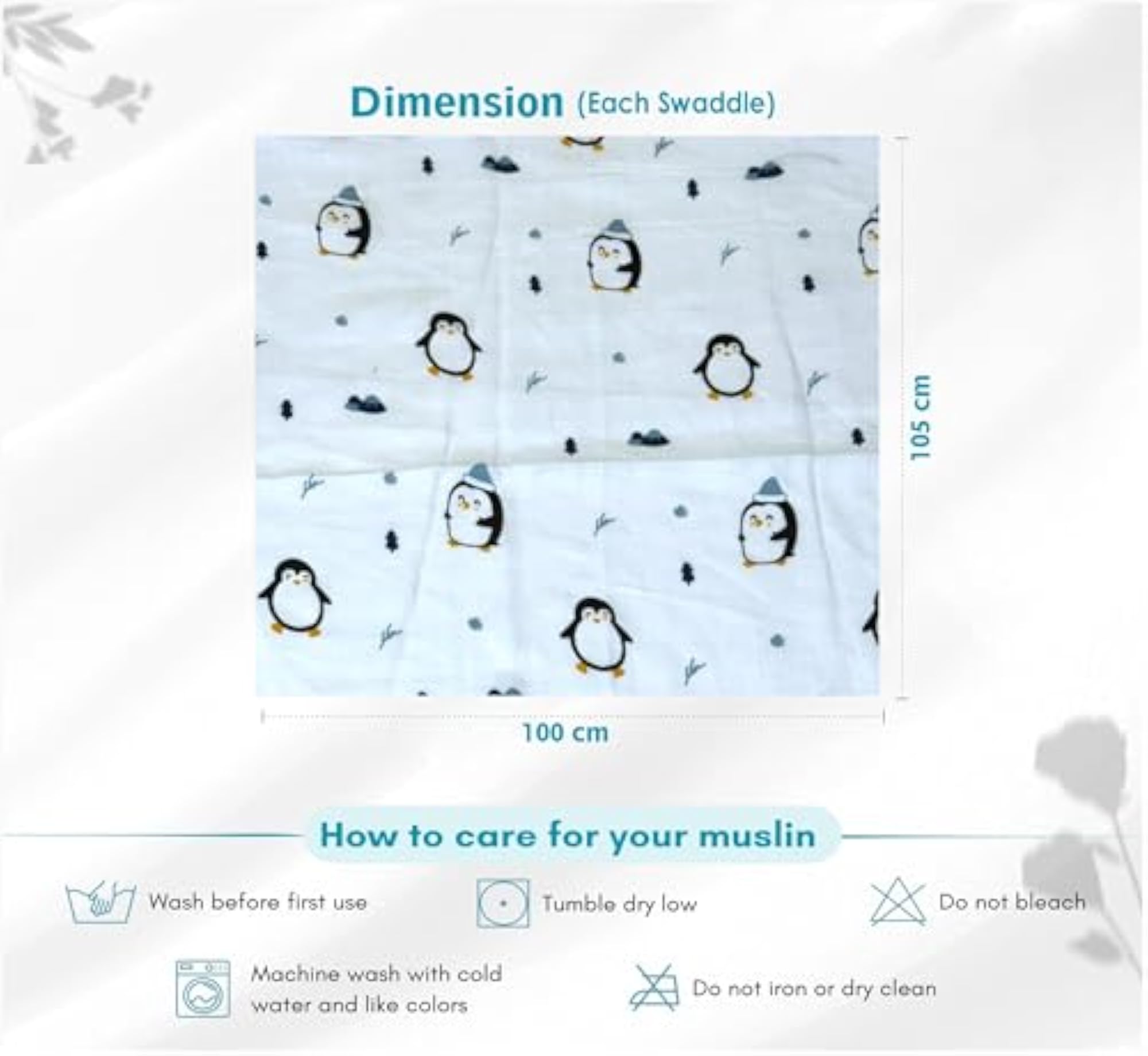 100% Cotton Muslin Baby Swaddle Blanket Set, Pack of 4